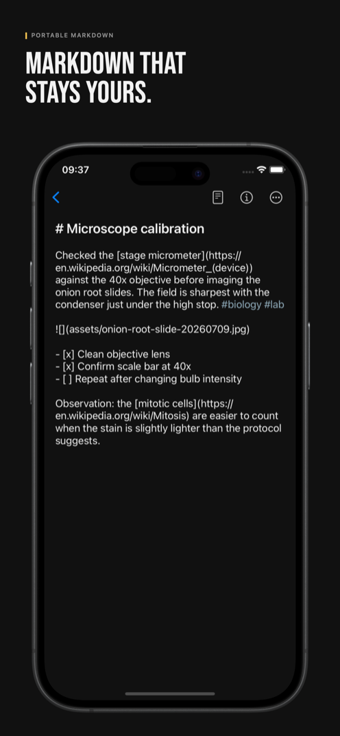 Editor del codice Markdown di IOTHS su iPhone, con il contenuto Markdown portatile
