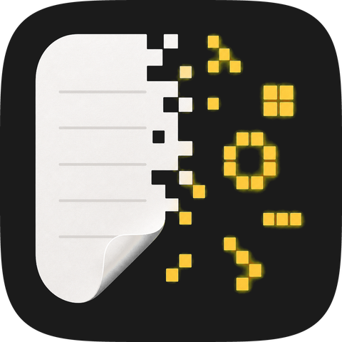 The IOTHS app icon: a note dissolving into scattered pixels